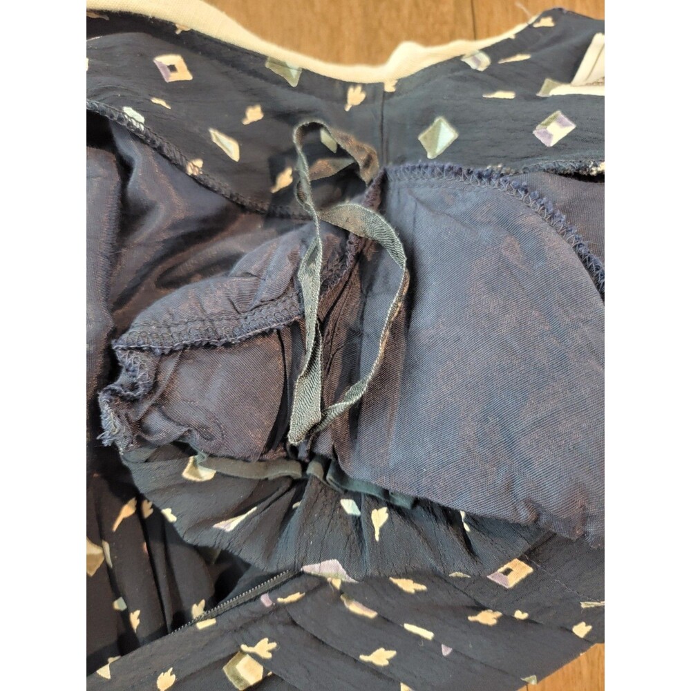 Karin Stevens Navy Vtg Geometric Print Midi Dress Lace Collar Beaded Vintage 10 - Picture 10 of 16